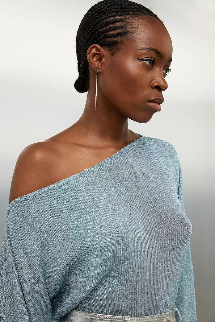 Viscose Blend Metallic Sparkle Knit Drop Shoulder Top Viscose Blend Metallic Sparkle Knit Drop Shoulder Top
